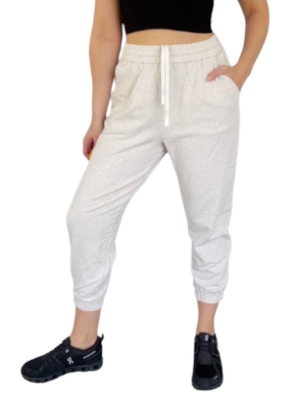 Varley oatmeal beige high rise drawstring cotton jogger sweatpants size medium